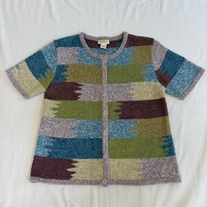 Christopher & Banks Multicolor Women's Medium Button Down Short Sleeve Sweater